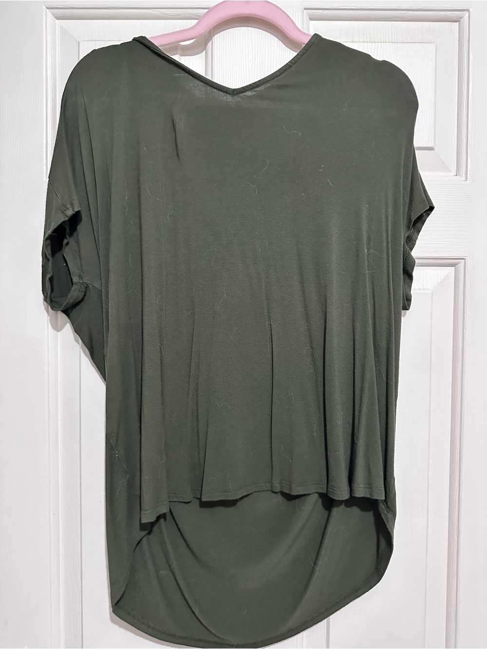 Papermoon Olive Green V-Neck Draped Short Sleeve Top